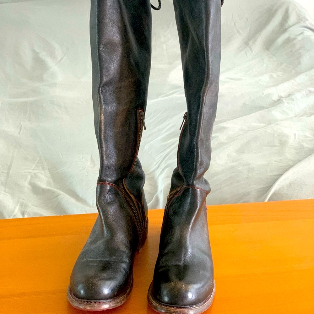 BED STU Manchester Black Leather Knee-High Boots Size 10